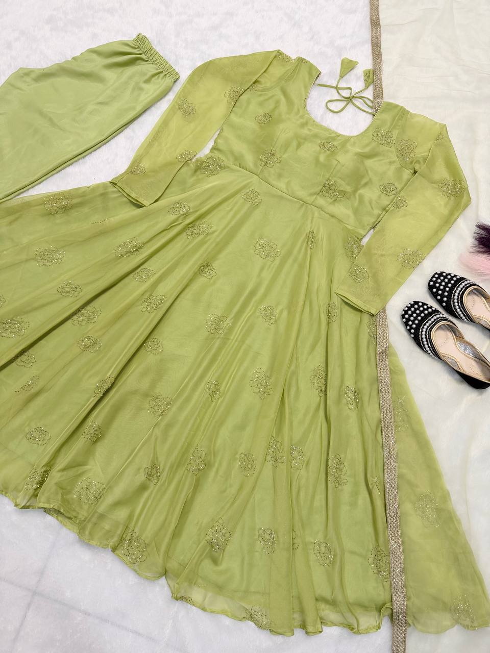 The Ethereal Sage Gilded A-Line Couture